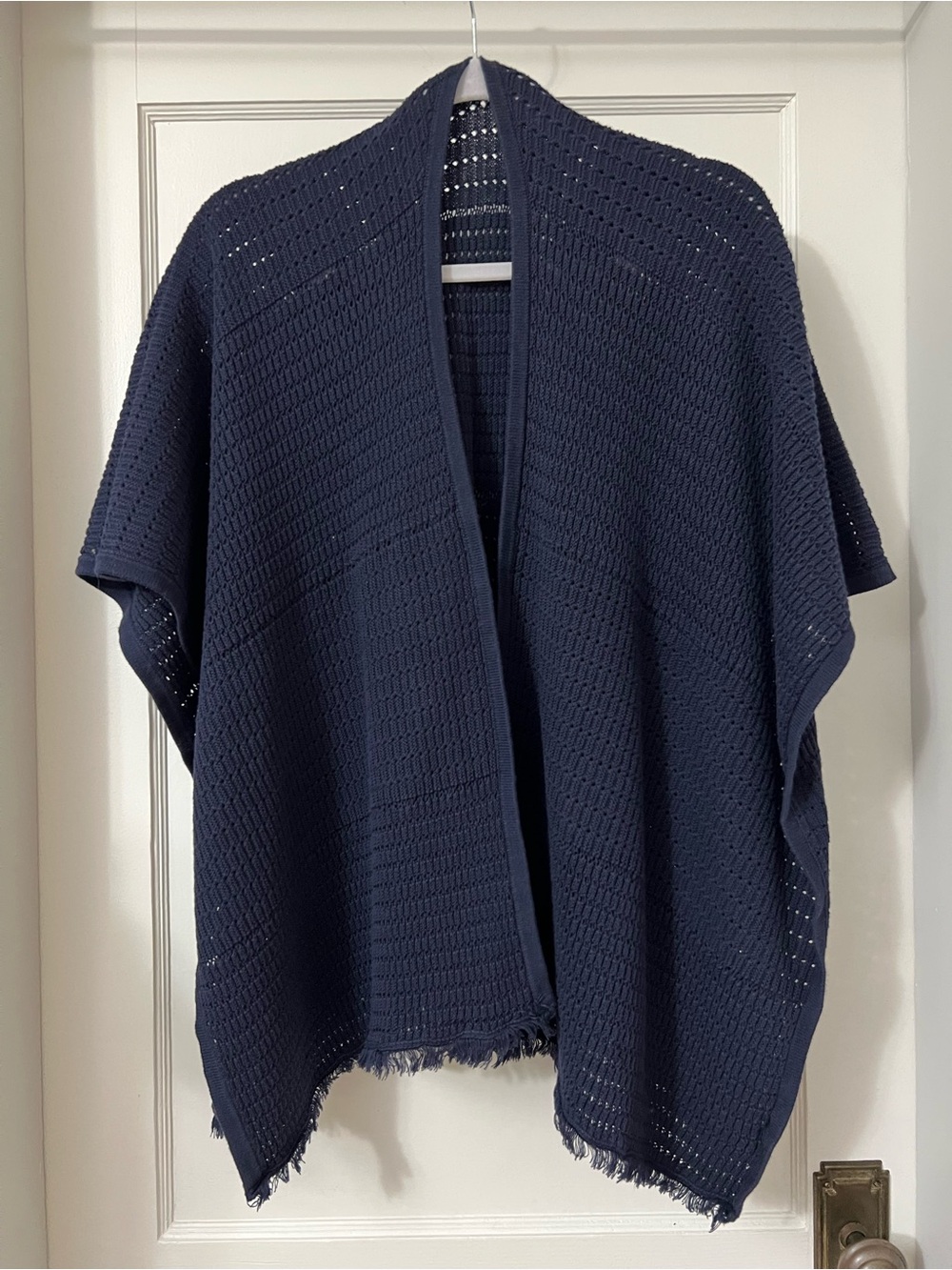 Talbots Navy Fringed Open-Weave Wrap